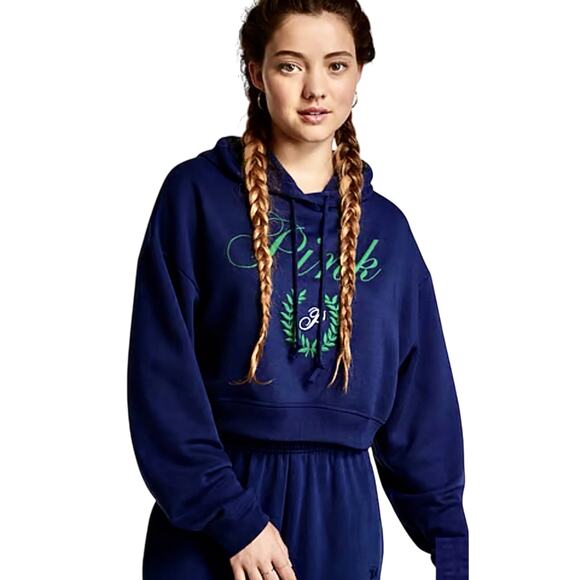 Pink Victorias Secret Womens Cropped Hoodie Sz. XL Midnight Navy Fleece Normcore - Picture 10 of 12